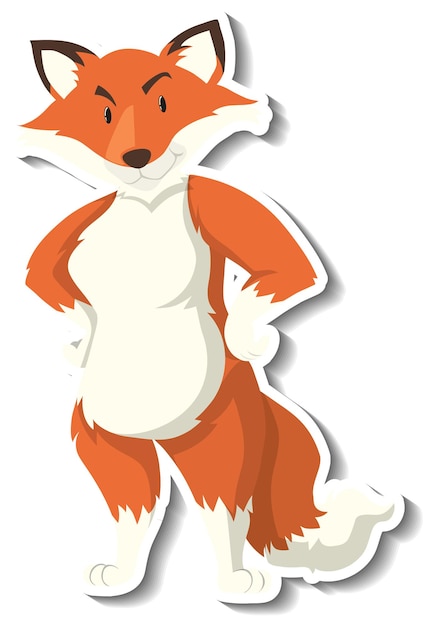 Free vector a sticker template of fox cartoon character