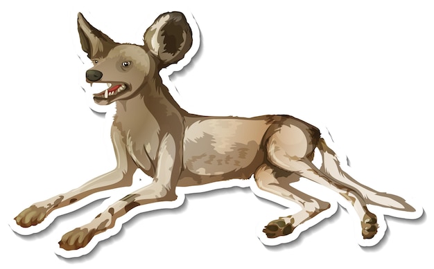 Free vector a sticker template of hyena cartoon character