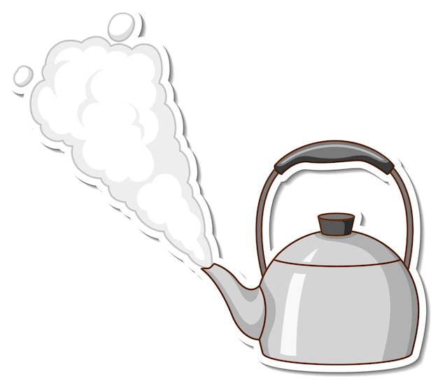 A sticker template of a kettle with boiling water isolated