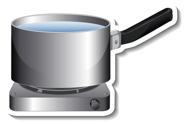 A sticker template of pot with handle on gas stove isolated