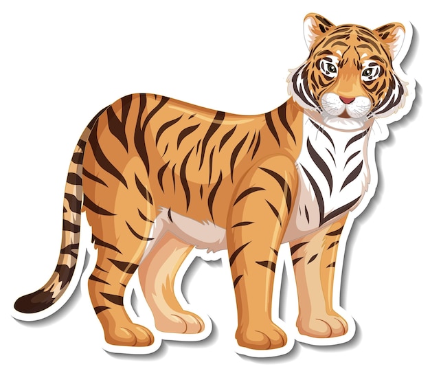 Free vector a sticker template of tiger cartoon character