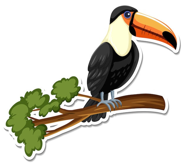 Free vector a sticker template of toucan cartoon character