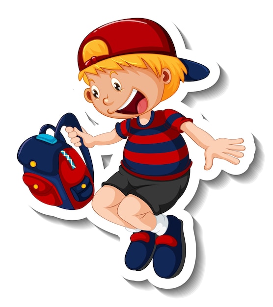 Бесплатное векторное изображение Шаблон стикера с изолированным персонажем мультфильма мальчика