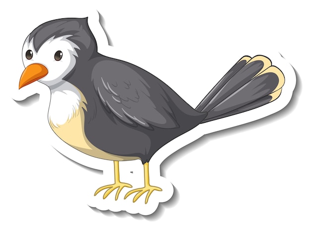 무료 벡터 흰색 배경에 고립 된 회색 새와 스티커 템플릿