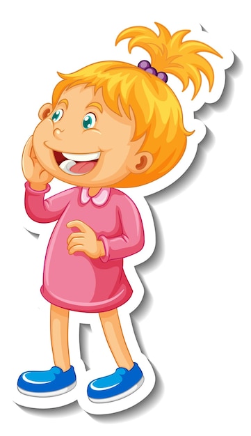 Шаблон стикера с изолированным персонажем мультфильма маленькая девочка