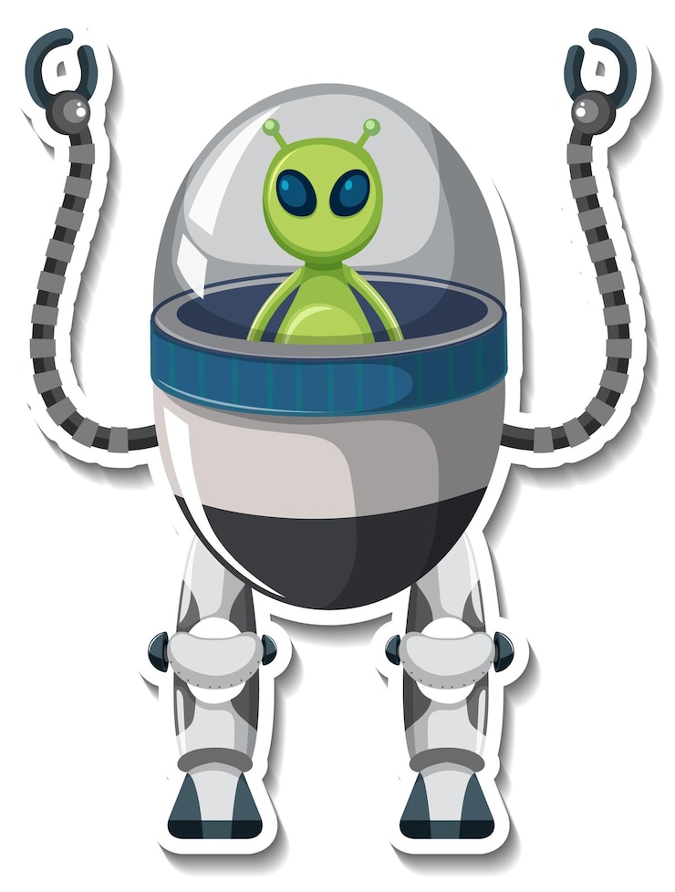Free Vector sticker template with an alien monster in ufo robot isolated