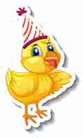 Free vector a sticker template with a baby chicken wearing party hat cartoon character