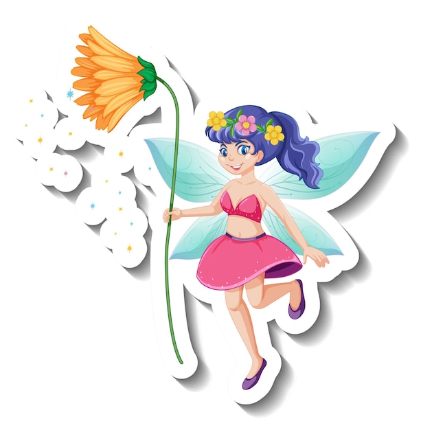 A sticker template with a beautiful fairy cartoon character