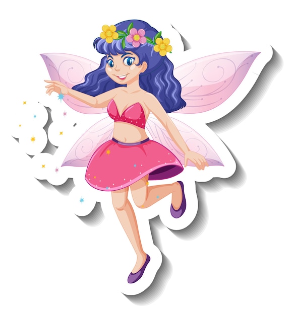 A sticker template with beautiful fairy cartoon character