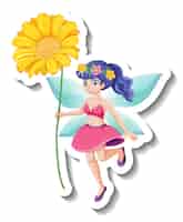 Free vector a sticker template with a beautiful fairy cartoon character