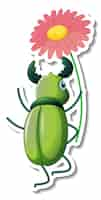 Free vector sticker template with behind of a beetle cartoon character isolated