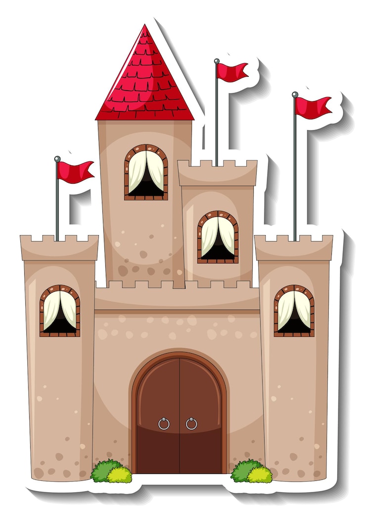 Free Vector sticker template with big castle in cartoon style isolated