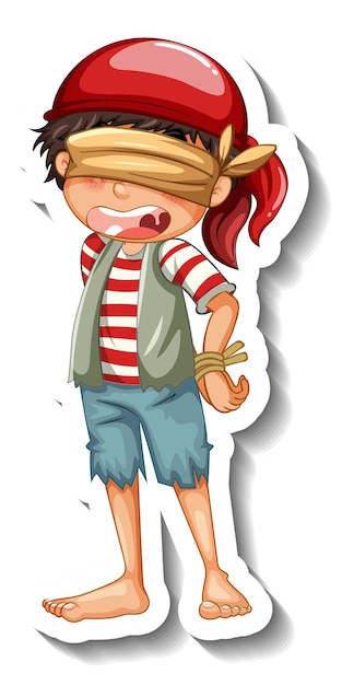 A sticker template with a blindfolded pirate boy isolated