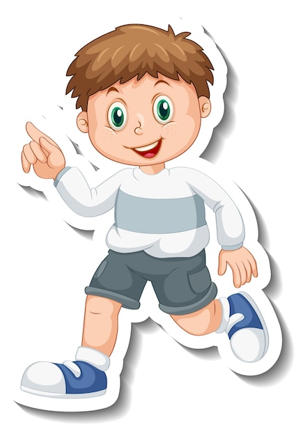 Sticker template with a boy cartoon character isolated