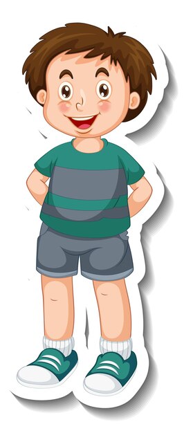 Sticker template with a boy cartoon character isolated