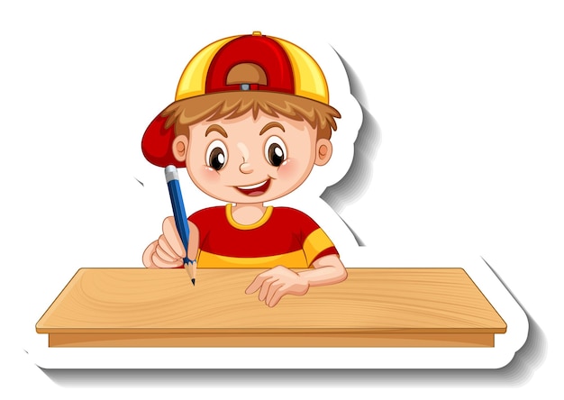 Sticker template with a boy cartoon character isolated