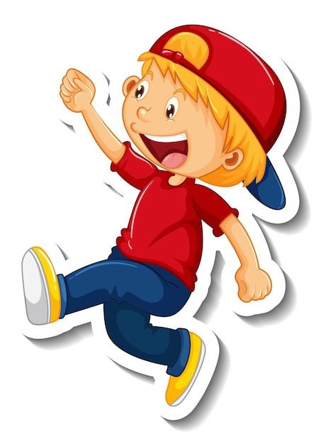 Free vector sticker template with a boy cartoon character isolated