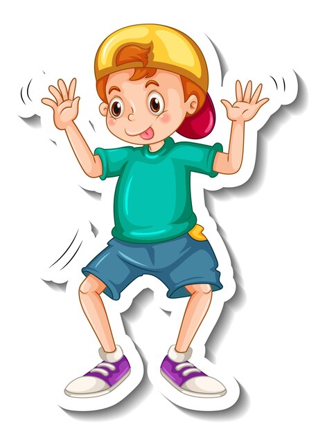 Sticker template with a boy cartoon character isolated