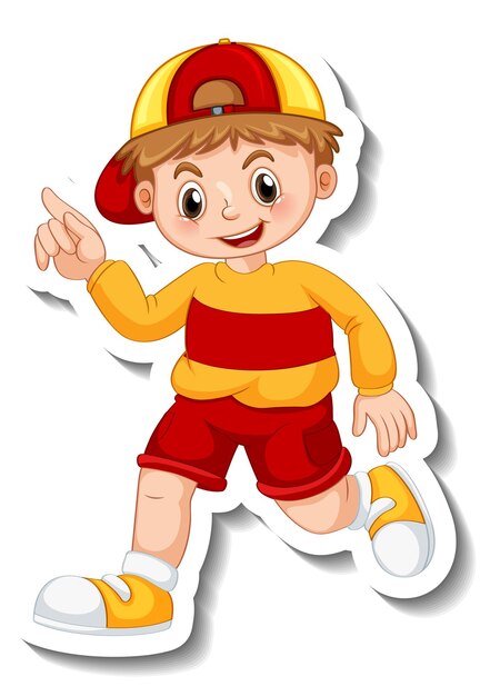 Sticker template with a boy cartoon character isolated