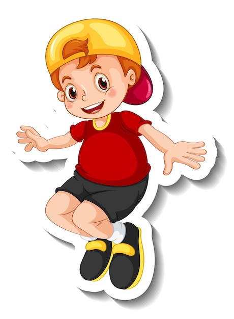 Sticker template with a boy cartoon character isolated