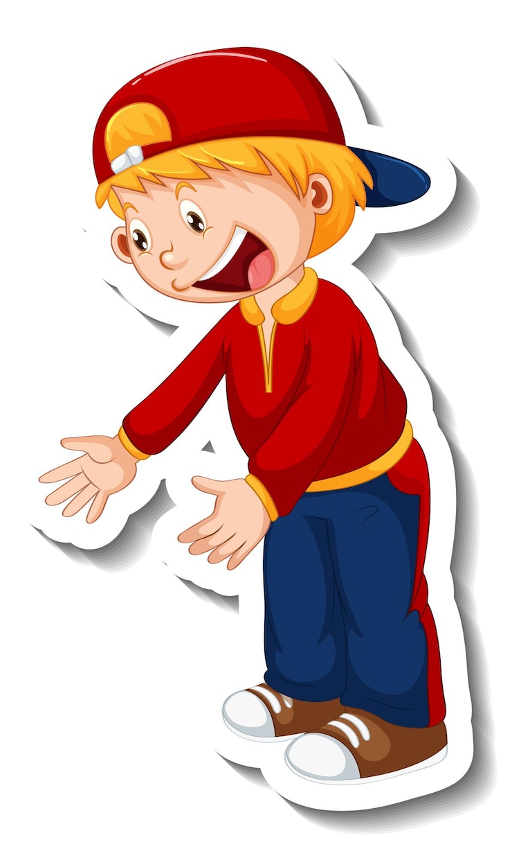 मुफ़्त वेक्टर sticker template with a boy cartoon character isolated