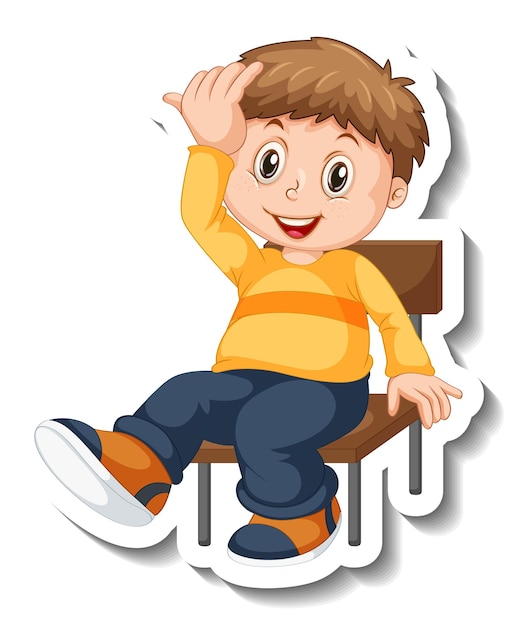 Sticker template with a boy cartoon character isolated