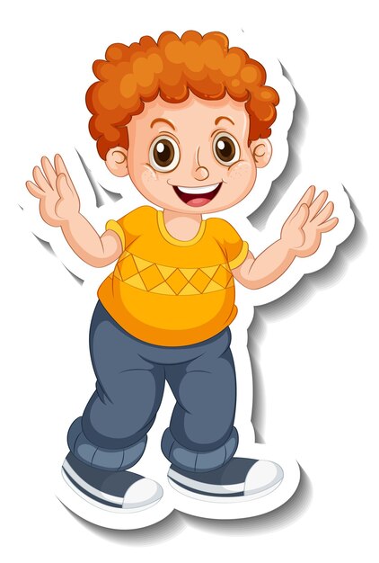 Sticker template with a boy cartoon character isolated