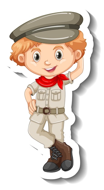 Free vector a sticker template with a boy in safari outfit cartoon character