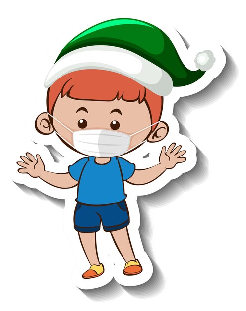 Шаблон стикера с мальчиком в маске в рождественской тематике