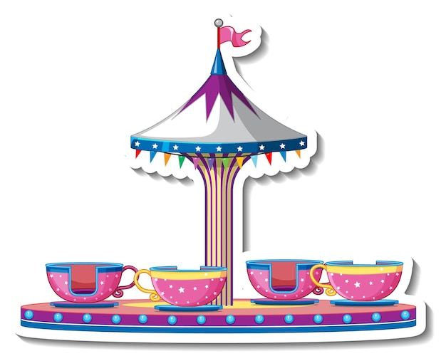 Free vector sticker template with carousel rides at fun fair isolated