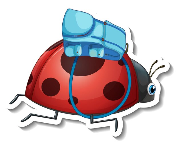 Sticker template with cartoon character of a beetle isolated