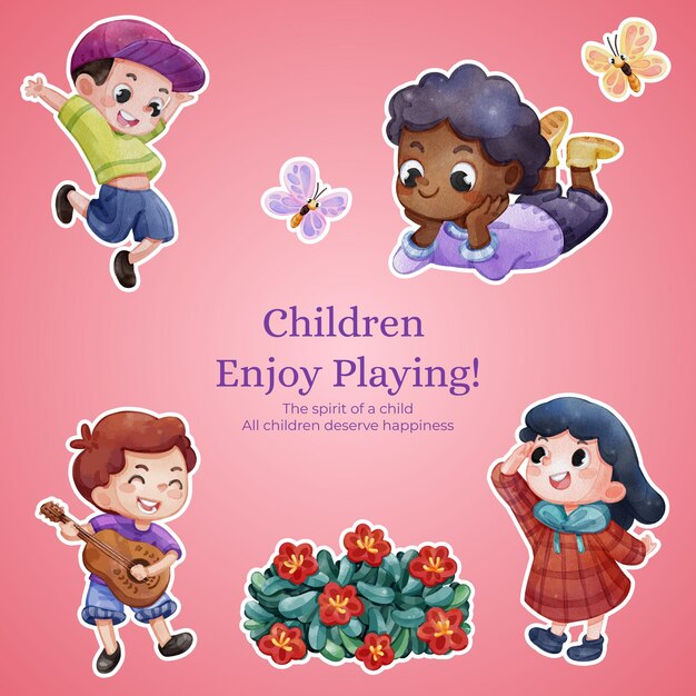 아이들과 함께하는 스티커 템플릿은 springwatercolor stylexA에서 즐길 수 있습니다.
