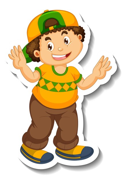 Sticker template with a chubby boy cartoon character isolated
