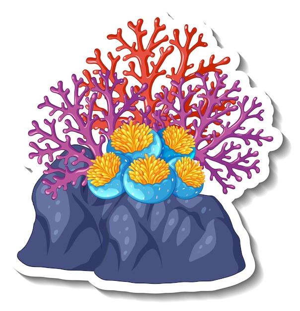 Vettore gratuito un modello di adesivo con elemento del mare di corallo isolato