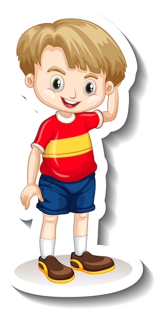 Free vector a sticker template with a cute boy cartoon character