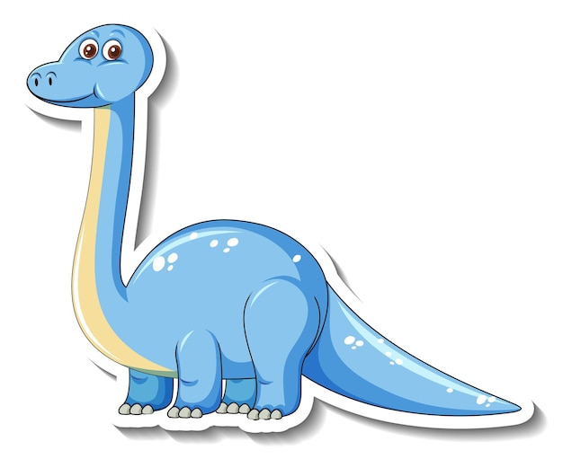 A sticker template with cute brachiosaurus dinosaur cartoon character isolated