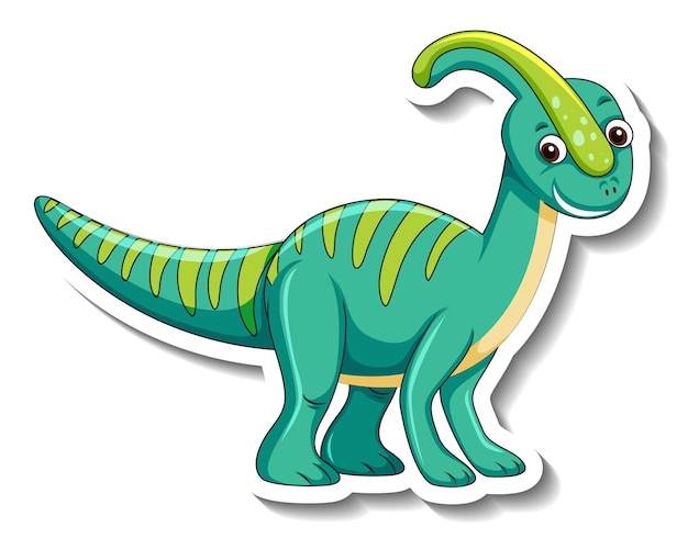 A sticker template with cute dinosaur cartoon character isolated