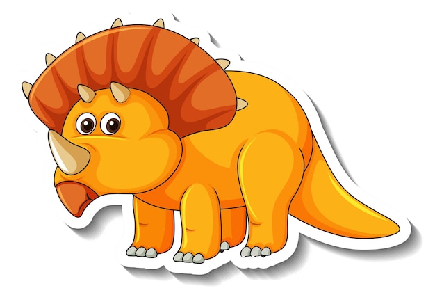 A sticker template with cute dinosaur cartoon character isolated