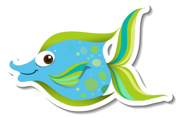 Sticker template with cute fish cartoon character isolated