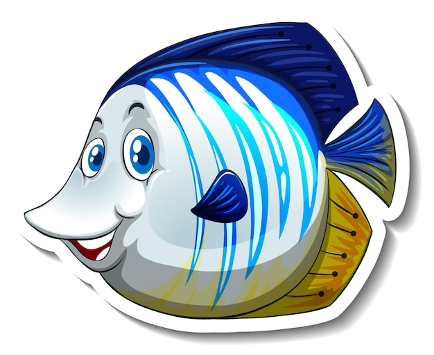 귀여운 물고기 만화 캐릭터가 있는 스티커 템플릿
