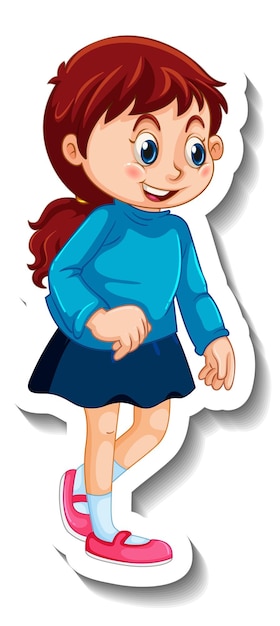 Free vector sticker template with a cute girl cartoon character isolated