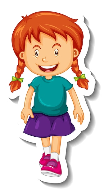 Free vector sticker template with a cute girl cartoon character isolated