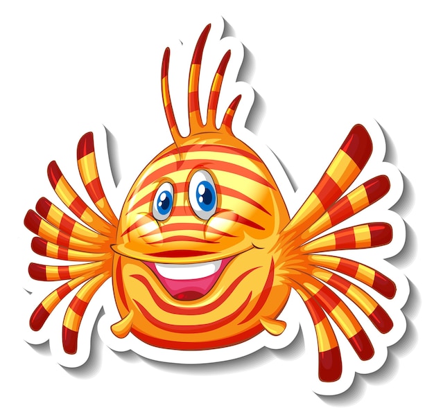 Free vector a sticker template with cute lion fish isolated
