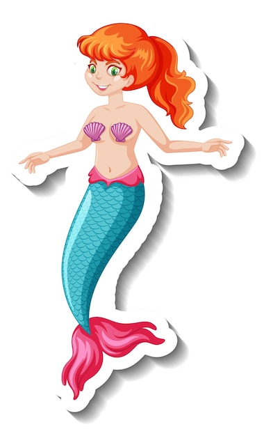 A sticker template with cute mermaid cartoon character