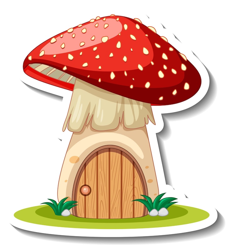 मुफ़्त वेक्टर a sticker template with cute mushroom house isolated