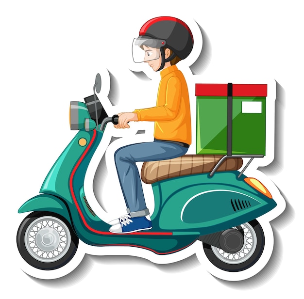 A sticker template with delivery man on motor scooter