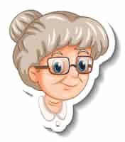 Vettore gratuito un modello di adesivo con il volto dell'icona emoji della donna anziana