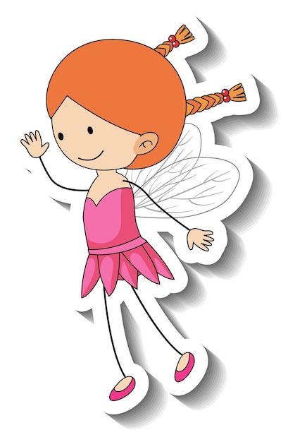 Free vector sticker template with a fairy girl cartoon character isolated