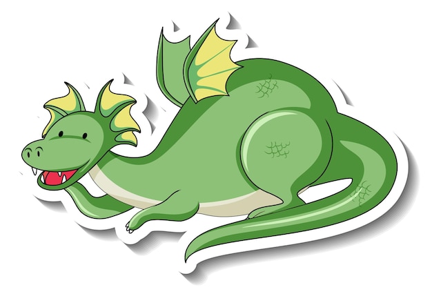 Sticker template with fantasy dragon cartoon character