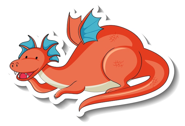 Free vector sticker template with fantasy dragon cartoon character